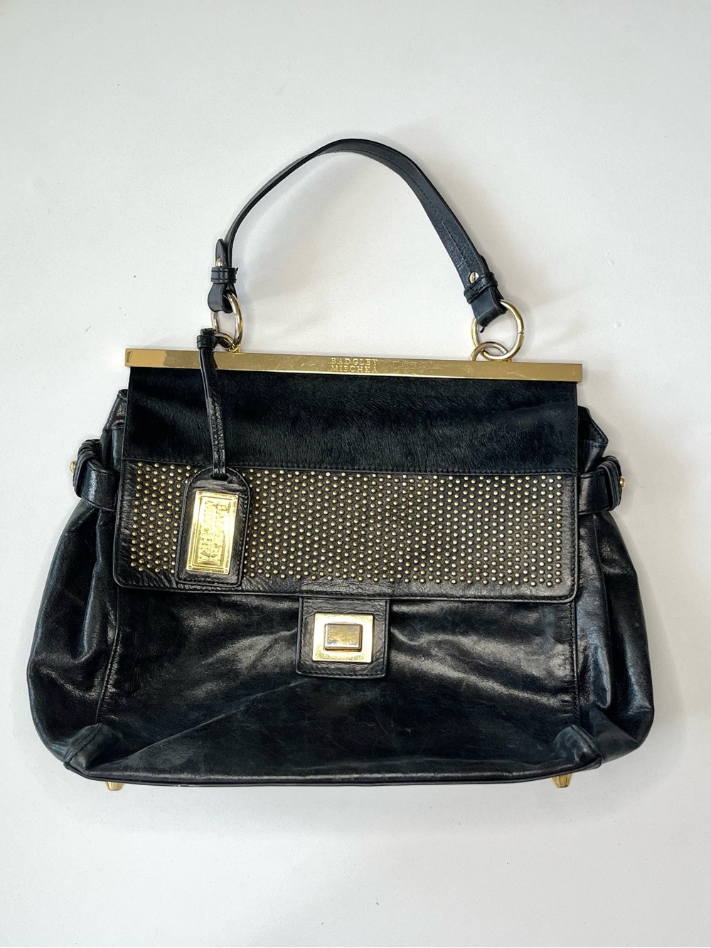 🖤 Badgley Mischka Leather & Cowhair Satchel — luxe statement-making! ✨